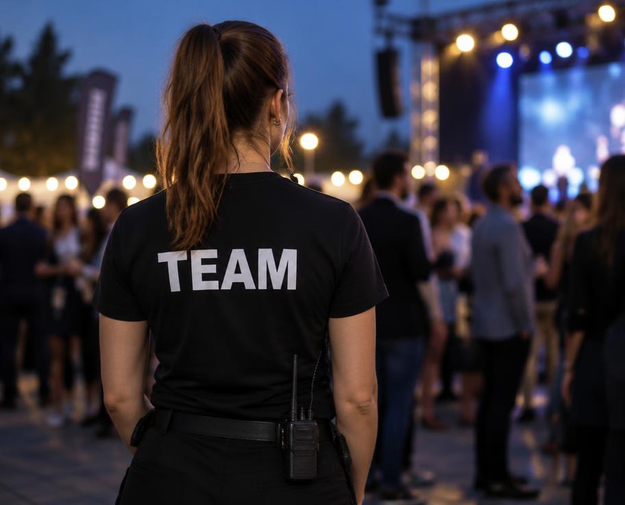Teammitglied im TEAM-Shirt bei einer Veranstaltung